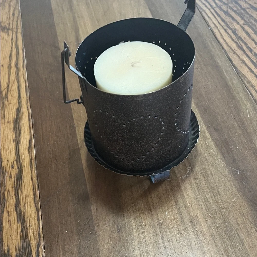 Punched tin primitive candleholder charming rustic